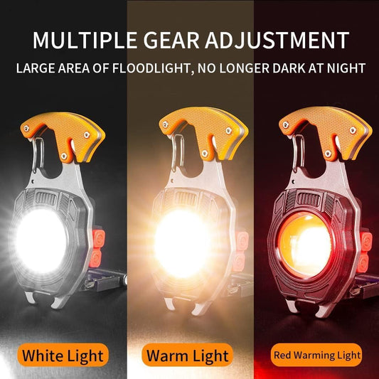IMPORTED Mini LED Keychain Flashlight Rechargeable, 7 in 1 Multitool - Lighter, Whistle, Screwdriver, Bottle Opener, Magnet Base