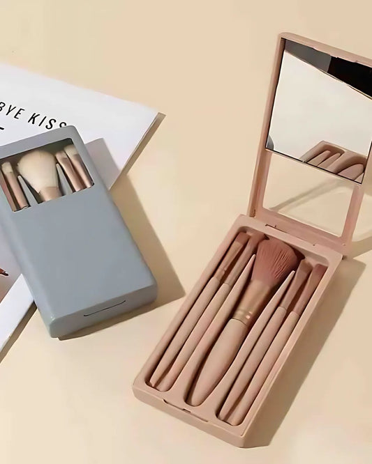 IMPORTED Portable Makeup Brush Set, 5-Piece with Mirror