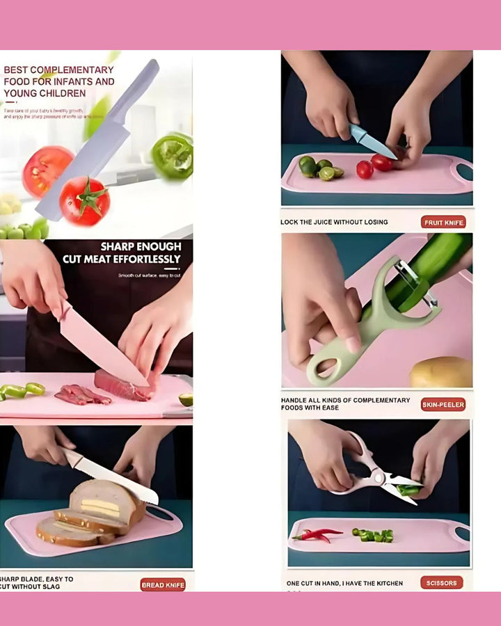 IMPORTED 6-Piece Kitchen Knife Set, Stainless Steel & Printed