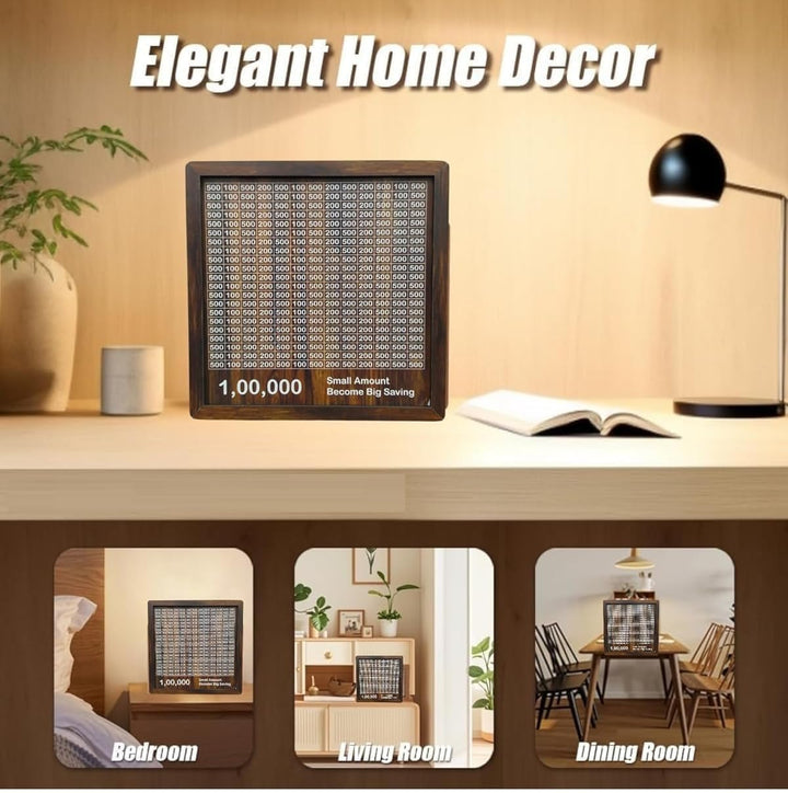 IMPORTED Wooden Piggy Bank - 1,00,000 Rupee Target, Wooden Savings Box