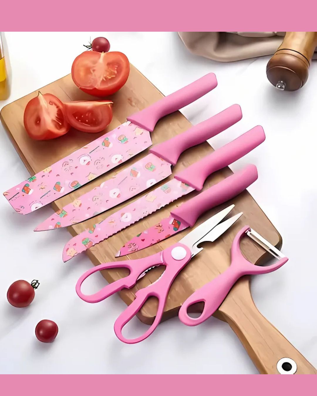 IMPORTED 6-Piece Kitchen Knife Set, Stainless Steel & Printed