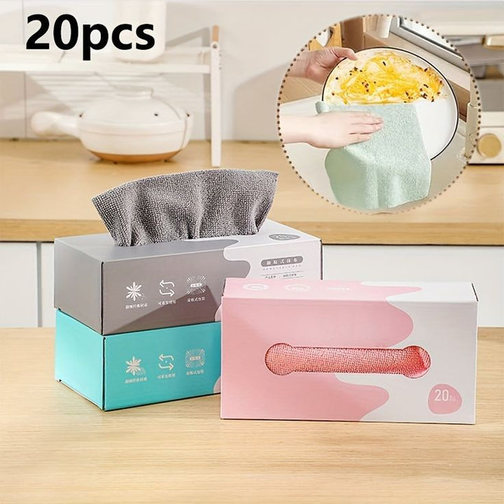 Imported 20-Pack Microfiber Dish Cloths, Reusable & Absorbent with Dispenser Box