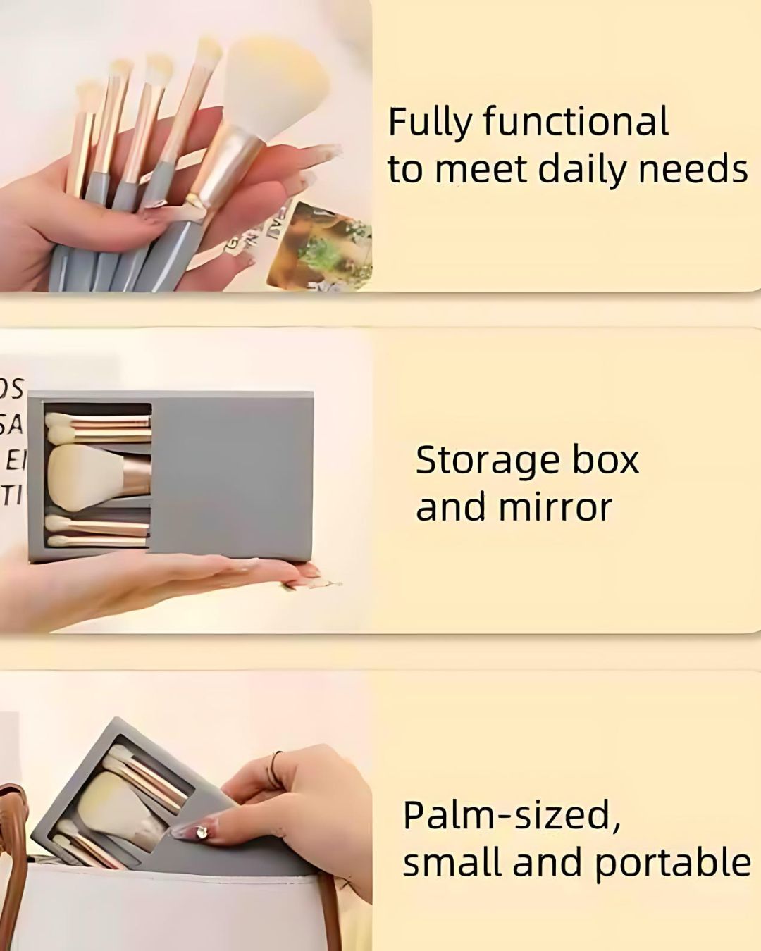 IMPORTED Portable Makeup Brush Set, 5-Piece with Mirror