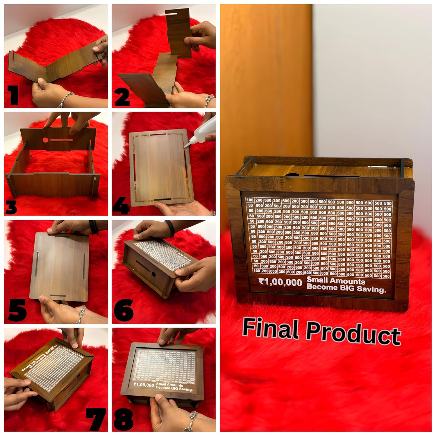IMPORTED Wooden Piggy Bank - 1,00,000 Rupee Target, Wooden Savings Box