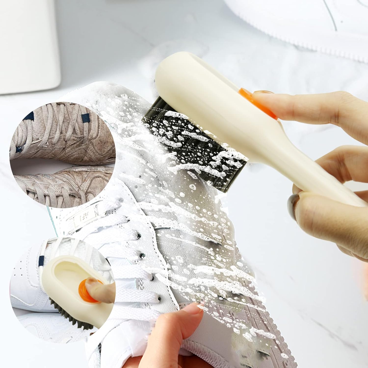 IMPORTED Liquid Soap Shoe Brush, Multi-Purpose Cleaner with Dispenser