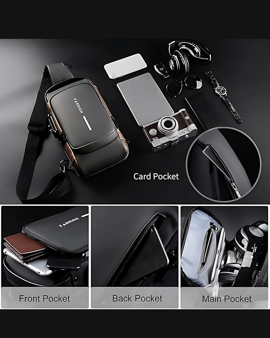 IMPORTED  Anti-Theft Chest Bag, 1.5L, USB Charging, Waterproof