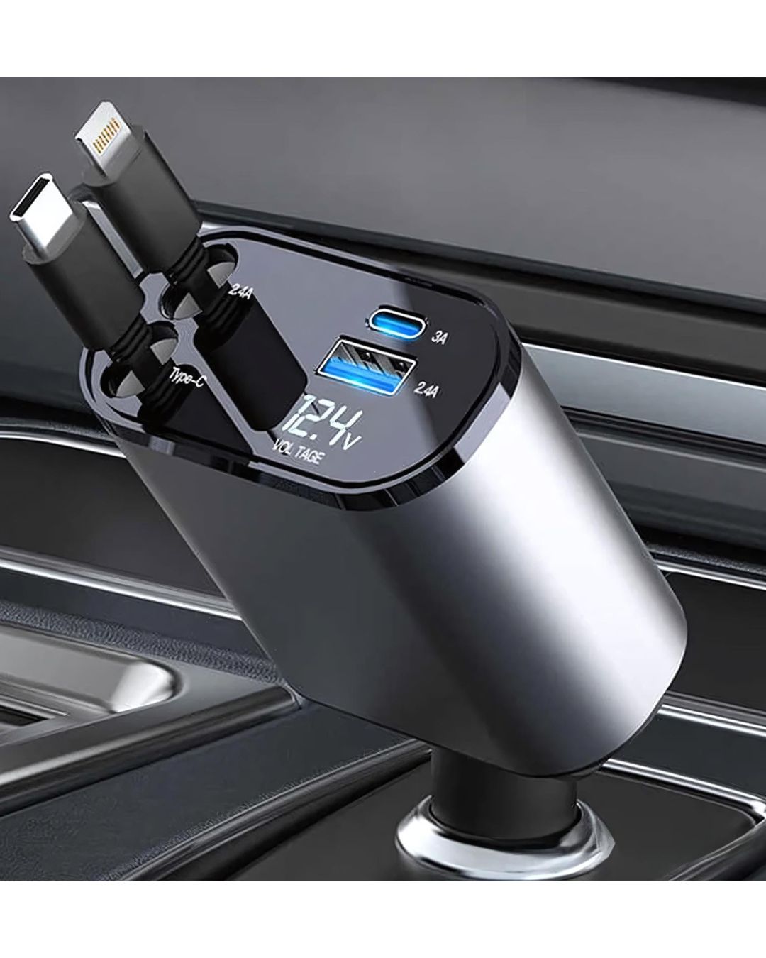 IMPORTED 120W Retractable Car Charger, 4-in-1 Fast Charging