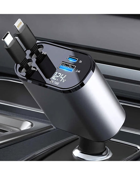 IMPORTED 120W Retractable Car Charger, 4-in-1 Fast Charging