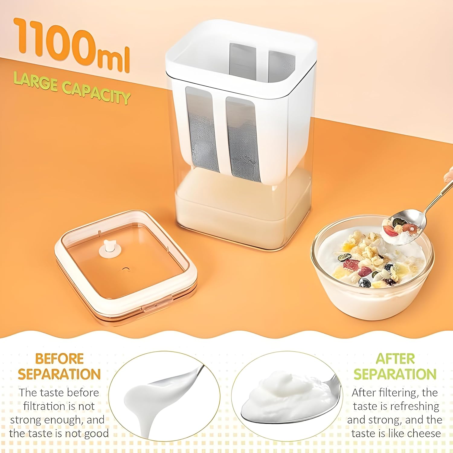 IMPORTED Greek Yogurt and Curd Maker, 1100ml Fine Mesh Strainer