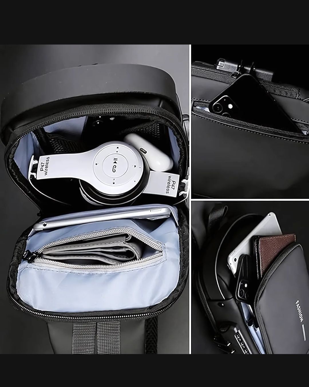 IMPORTED  Anti-Theft Chest Bag, 1.5L, USB Charging, Waterproof