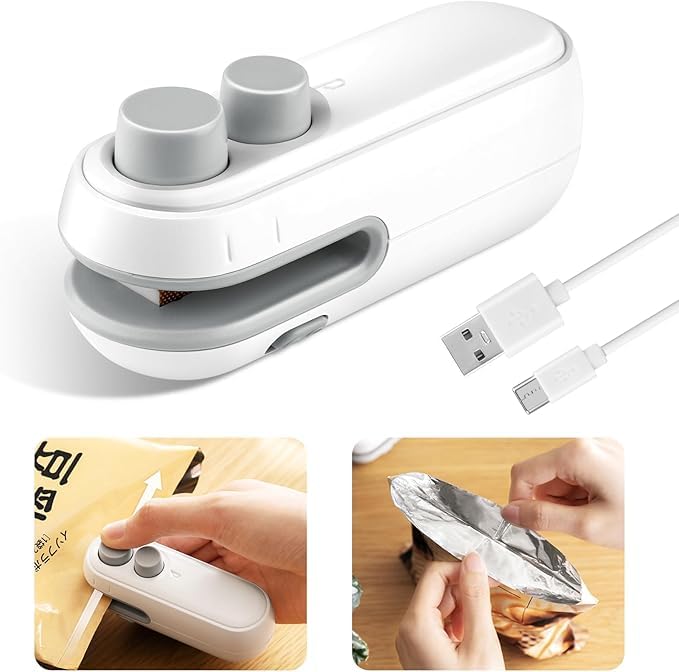 IMPORTED Mini 2 in 1 Sealer and Cutter, Food Sealer Machine, USB Rechargeable and Magnetic