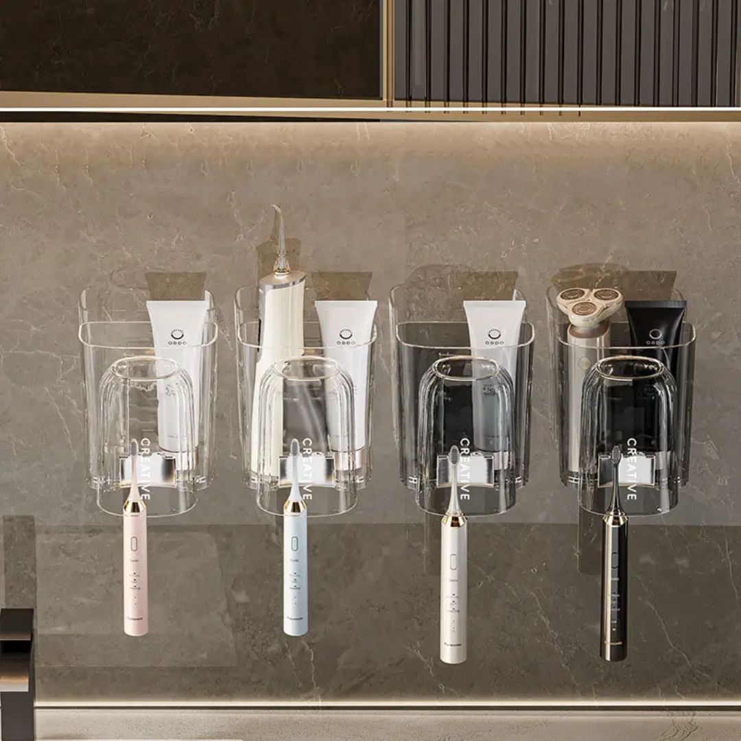 IMPORTED Wall Acrylic Toothbrush Holder, Dual Stand & Cup Shelf