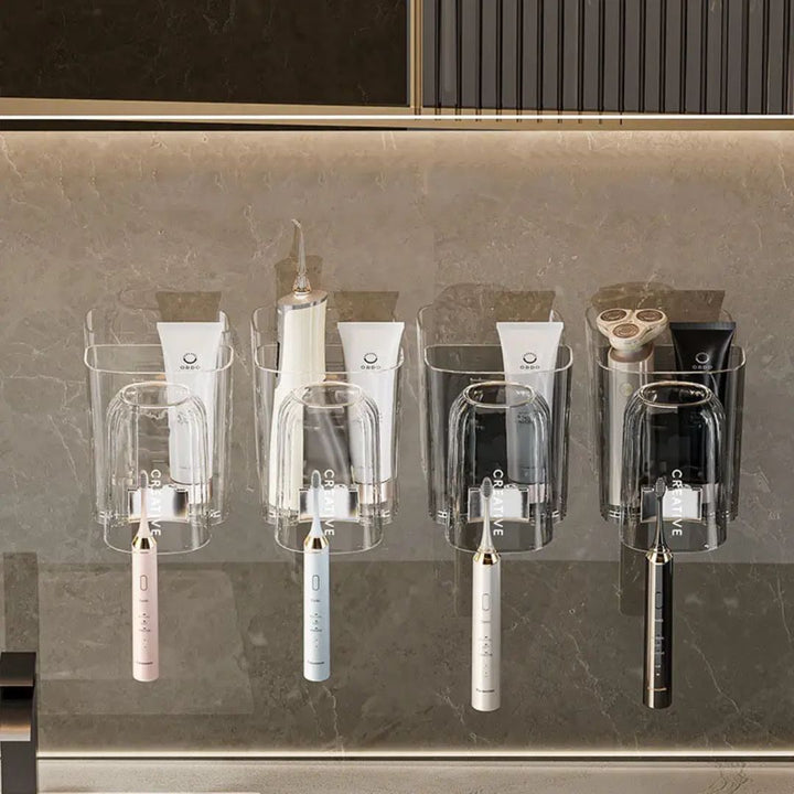 IMPORTED Wall Acrylic Toothbrush Holder, Dual Stand & Cup Shelf