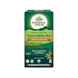 Organic India Tulsi Green Tea Ashwagandha Infusion Bags (25 Bags x 1.74g)
