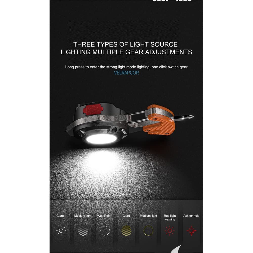 IMPORTED Mini LED Keychain Flashlight Rechargeable, 7 in 1 Multitool - Lighter, Whistle, Screwdriver, Bottle Opener, Magnet Base