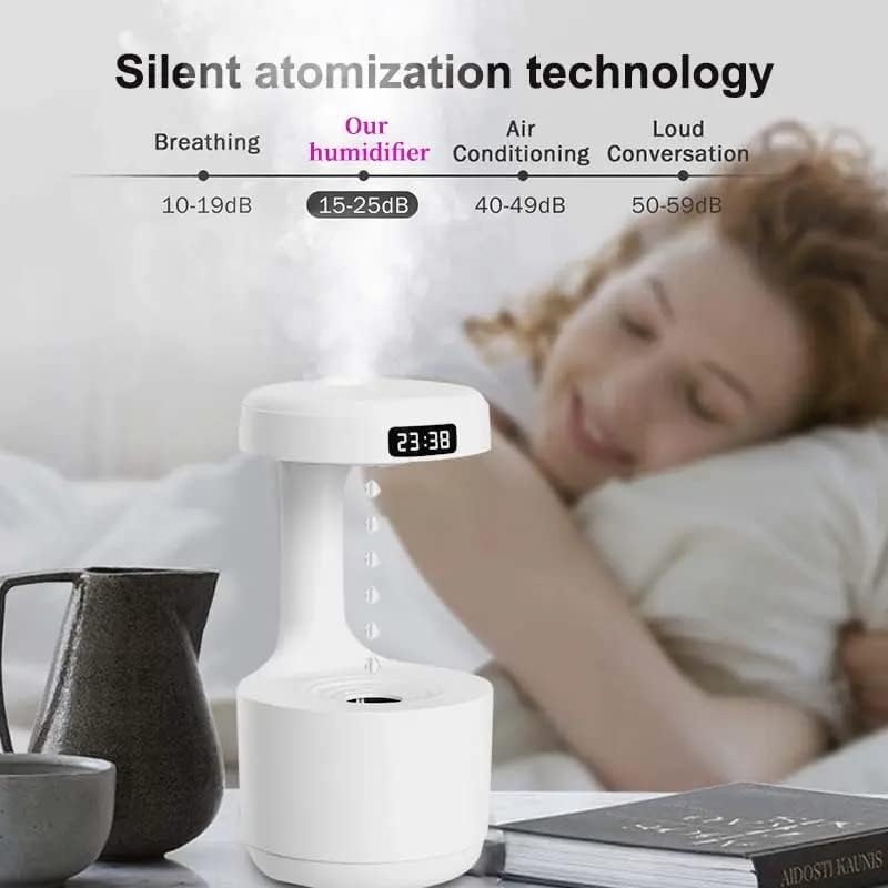 IMPORTED Anti Gravity Water Drop Humidifier, 800ml with LED Clock Display
