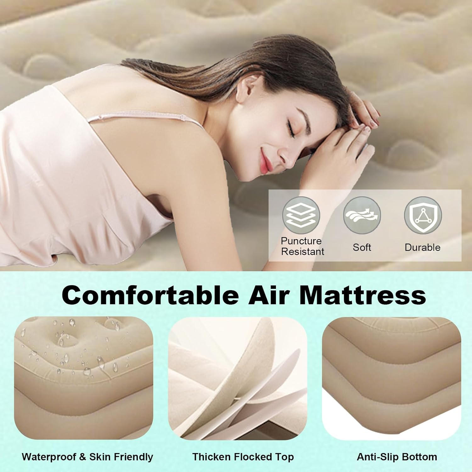 IMPORTED Air Mattress with Built-in Pump, Portable & Foldable