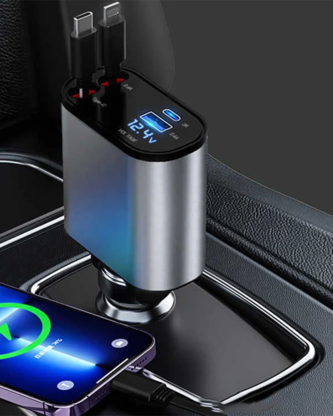 IMPORTED 120W Retractable Car Charger, 4-in-1 Fast Charging