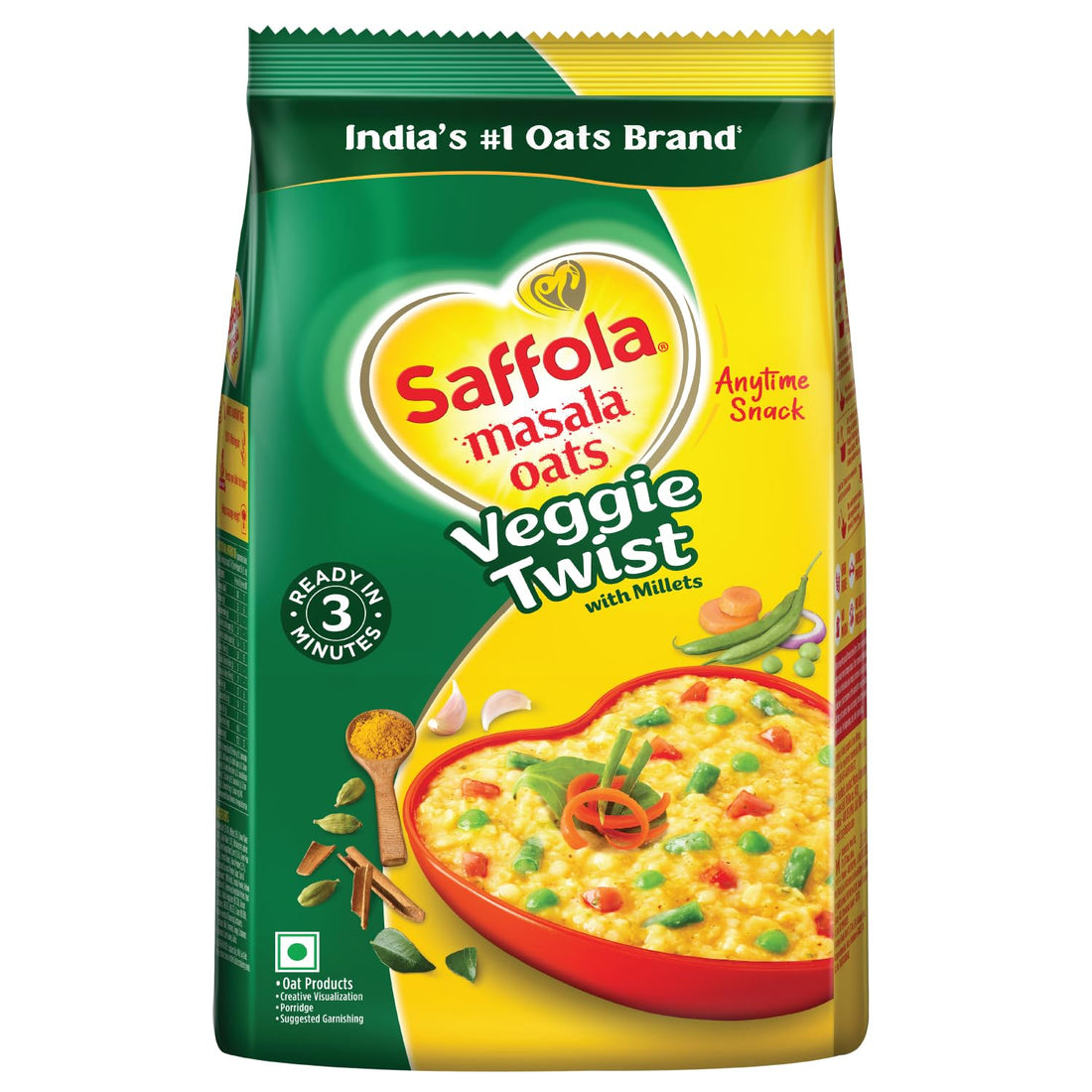 Saffola Masala Oats - Veggie Twist Flavor (500g / 550g Pack)