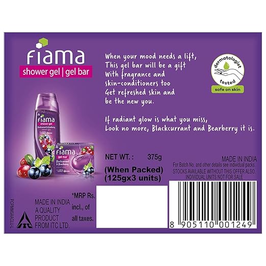 Fiama Blackcurrant & Blackberry Gel Bar Soap - Value Pack (3 x 125g)