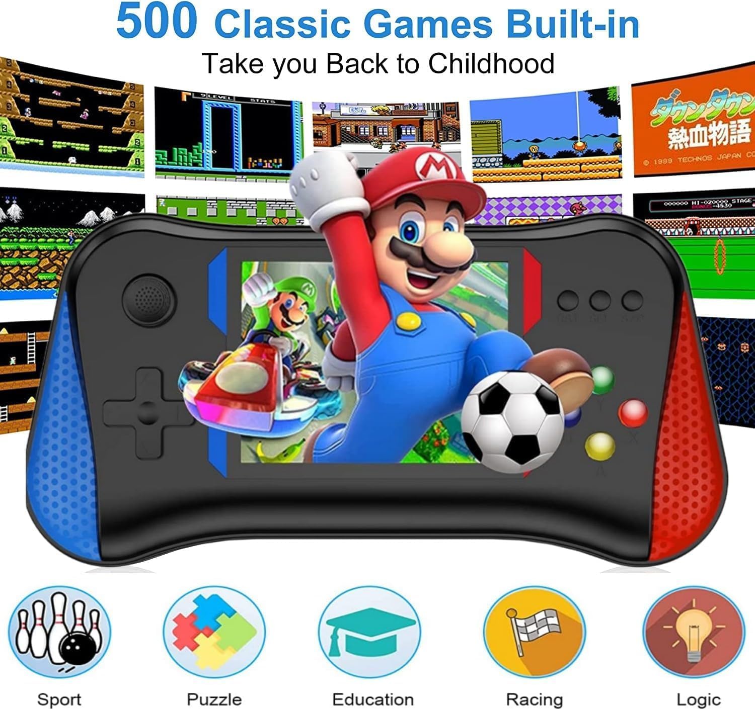 Imported Retro Handheld Game Console X7M, 500 in 1, 3.5" HD Screen, TV Connect and Rechargeable
