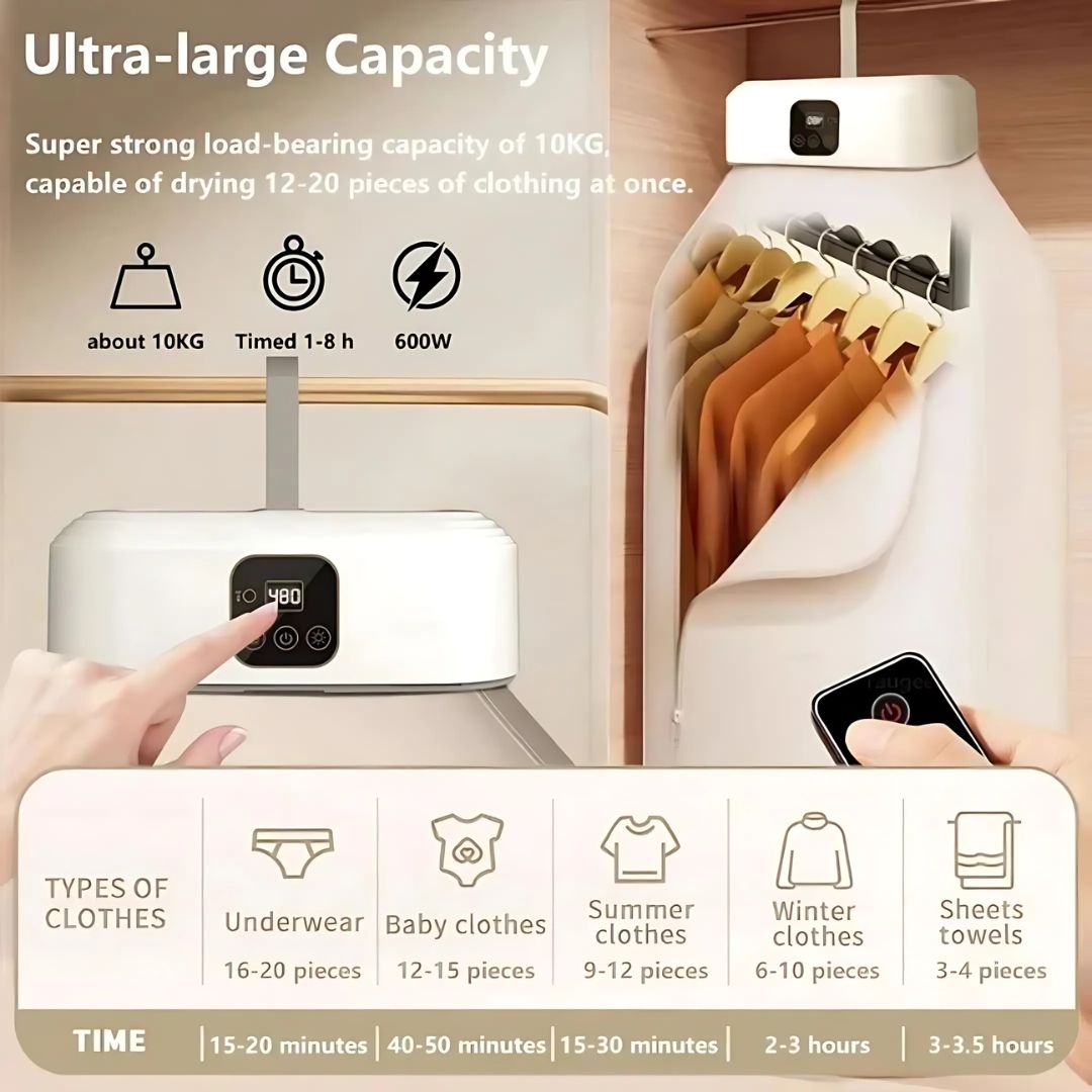 IMPORTED Foldable Electric Clothes Dryer, Quick Drying & Smart Timer
