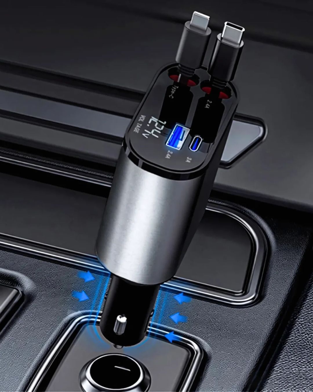 IMPORTED 120W Retractable Car Charger, 4-in-1 Fast Charging