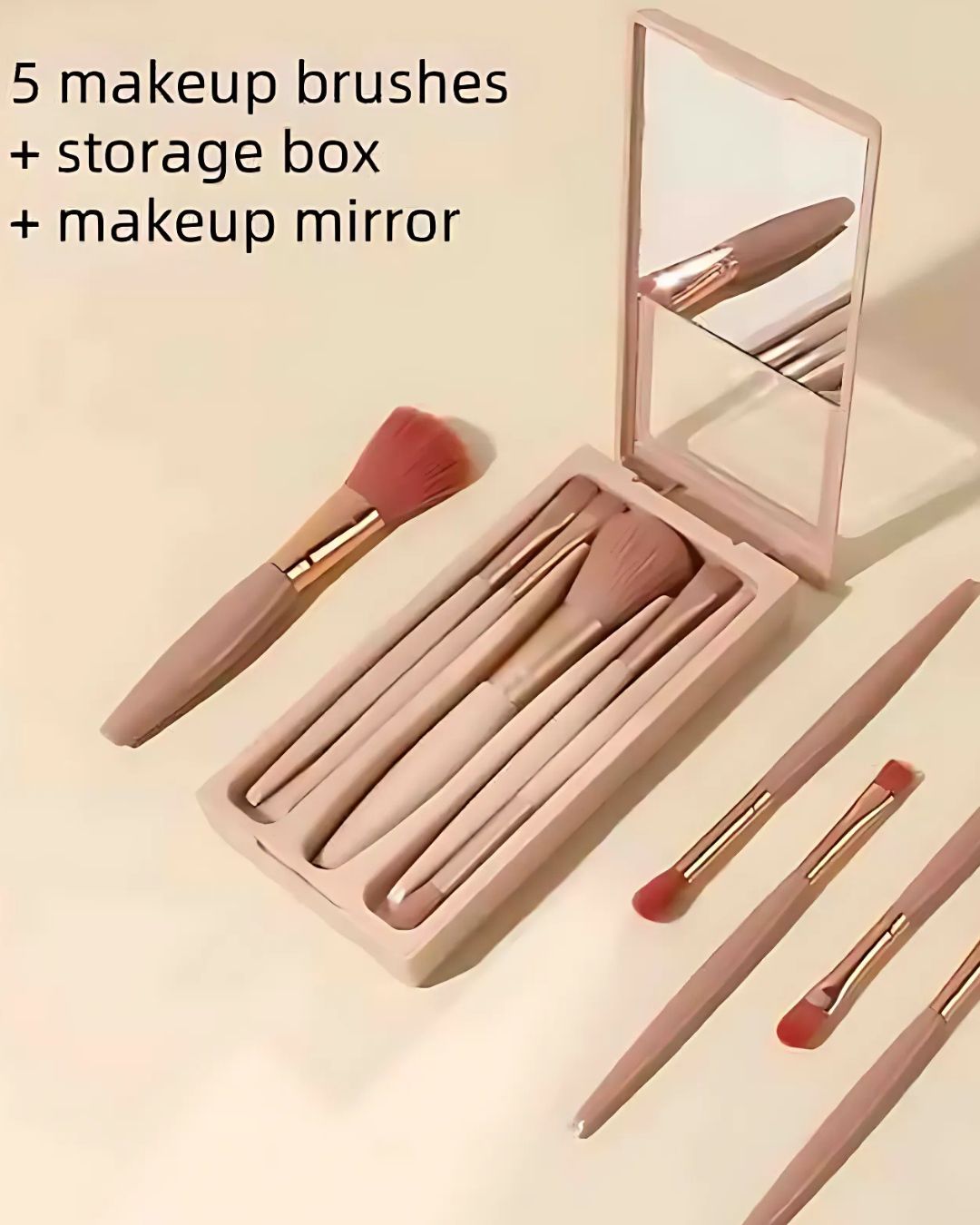 IMPORTED Portable Makeup Brush Set, 5-Piece with Mirror