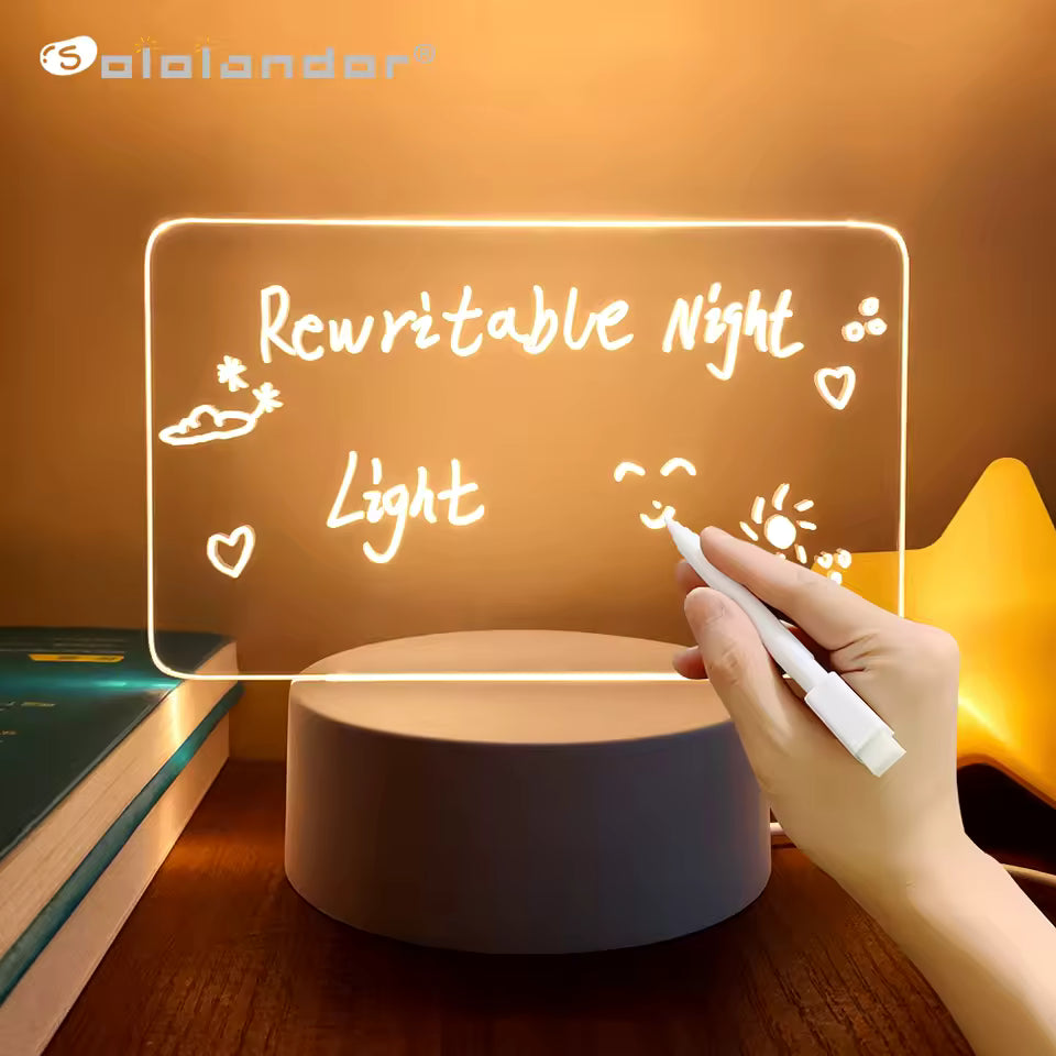 IMPORTED 3D LED Message Board with Pen, Acrylic Writing Board with Light
