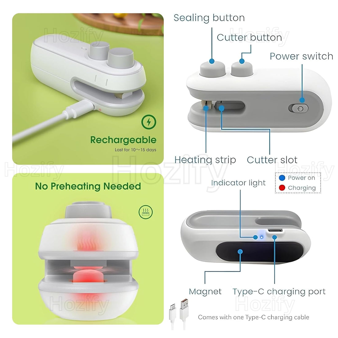 IMPORTED Mini 2 in 1 Sealer and Cutter, Food Sealer Machine, USB Rechargeable and Magnetic