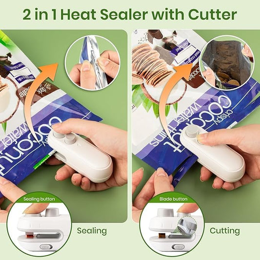 IMPORTED Mini 2 in 1 Sealer and Cutter, Food Sealer Machine, USB Rechargeable and Magnetic